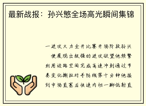 最新战报：孙兴慜全场高光瞬间集锦